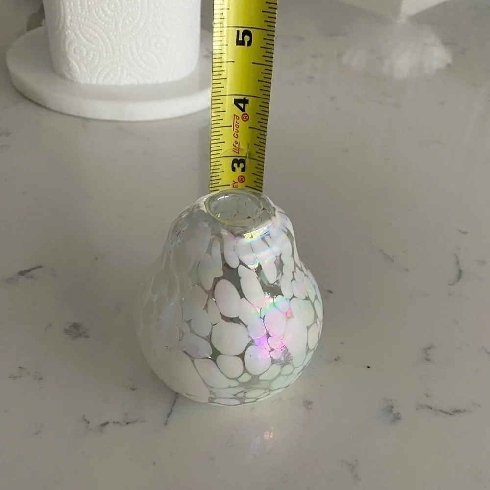 Blown Art Deco Small Glass Bud Vase Iridescent Pearl White and Clear